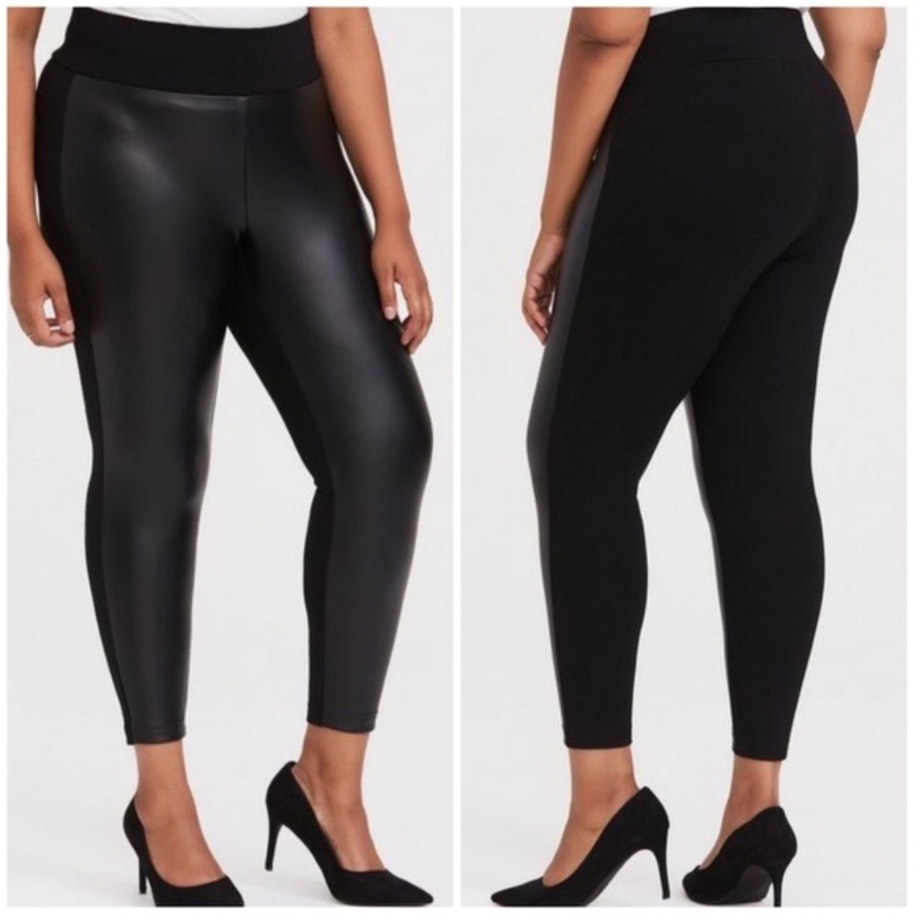 Torrid Black Faux Leather & Ponte Pixie Womens Slim Leggings Pants | Size 2